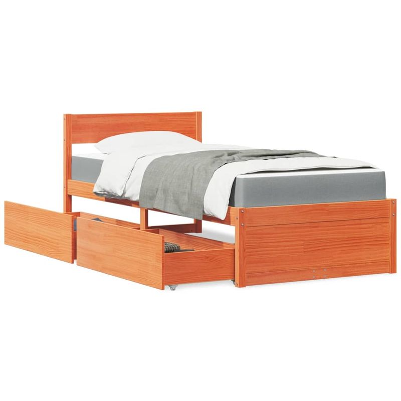Casa si Gradina - Mobilier - Paturi si accesorii - Paturi - Pat cu sertare saltea, maro ceruit, 100x200 cm, lemn masiv pin - Infinity.ro