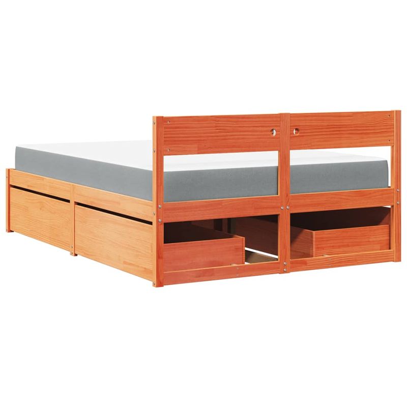 Casa si Gradina - Mobilier - Paturi si accesorii - Paturi - Pat cu sertare saltea, maro ceruit, 140x190 cm, lemn masiv pin - Infinity.ro