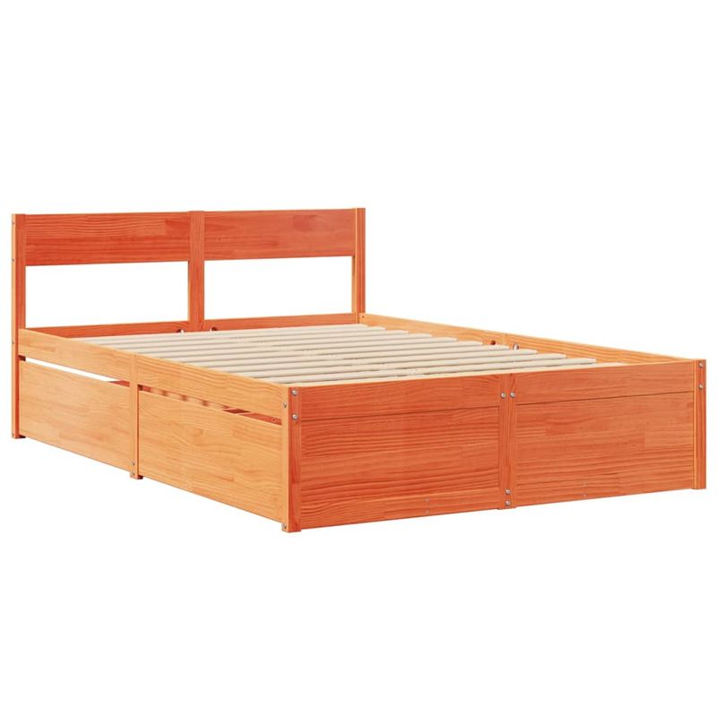 Casa si Gradina - Mobilier - Paturi si accesorii - Paturi - Pat cu sertare saltea, maro ceruit, 140x190 cm, lemn masiv pin - Infinity.ro