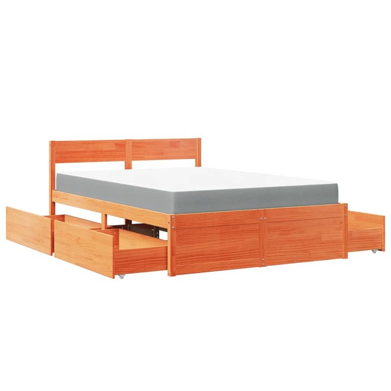 Casa si Gradina - Mobilier - Paturi si accesorii - Paturi - Pat cu sertare saltea, maro ceruit, 140x190 cm, lemn masiv pin - Infinity.ro