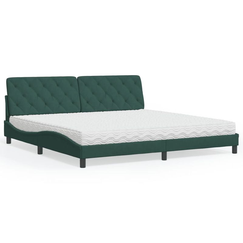 Casa si Gradina - Mobilier - Paturi si accesorii - Paturi - Pat cu saltea, verde inchis, 200x200 cm, catifea - Infinity.ro