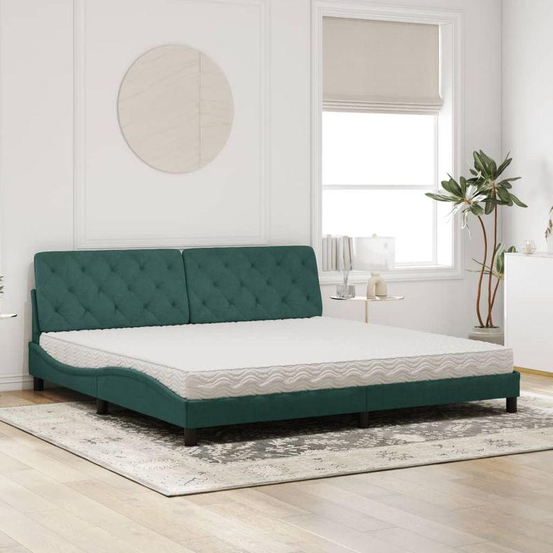 Casa si Gradina - Mobilier - Paturi si accesorii - Paturi - Pat cu saltea, verde inchis, 200x200 cm, catifea - Infinity.ro