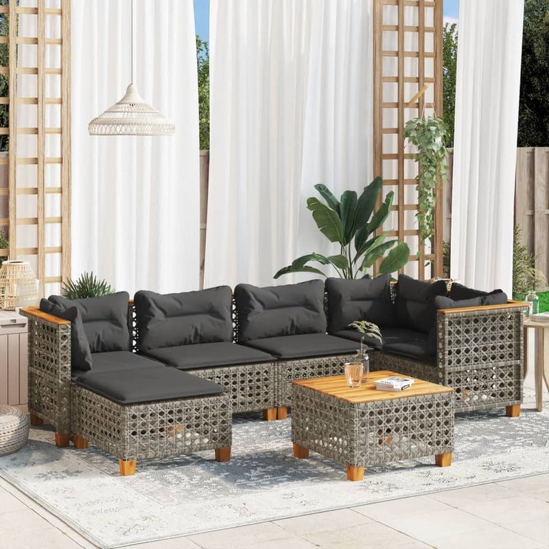 Casa si Gradina - Gradina si terasa - Mobilier exterior - Seturi mobila gradina - Set canapele de gradina, 7 piese, cu perne, gri, poliratan - Infinity.ro