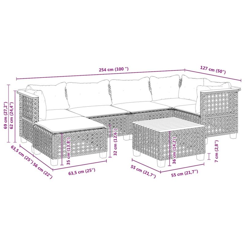 Casa si Gradina - Gradina si terasa - Mobilier exterior - Seturi mobila gradina - Set canapele de gradina, 7 piese, cu perne, gri, poliratan - Infinity.ro