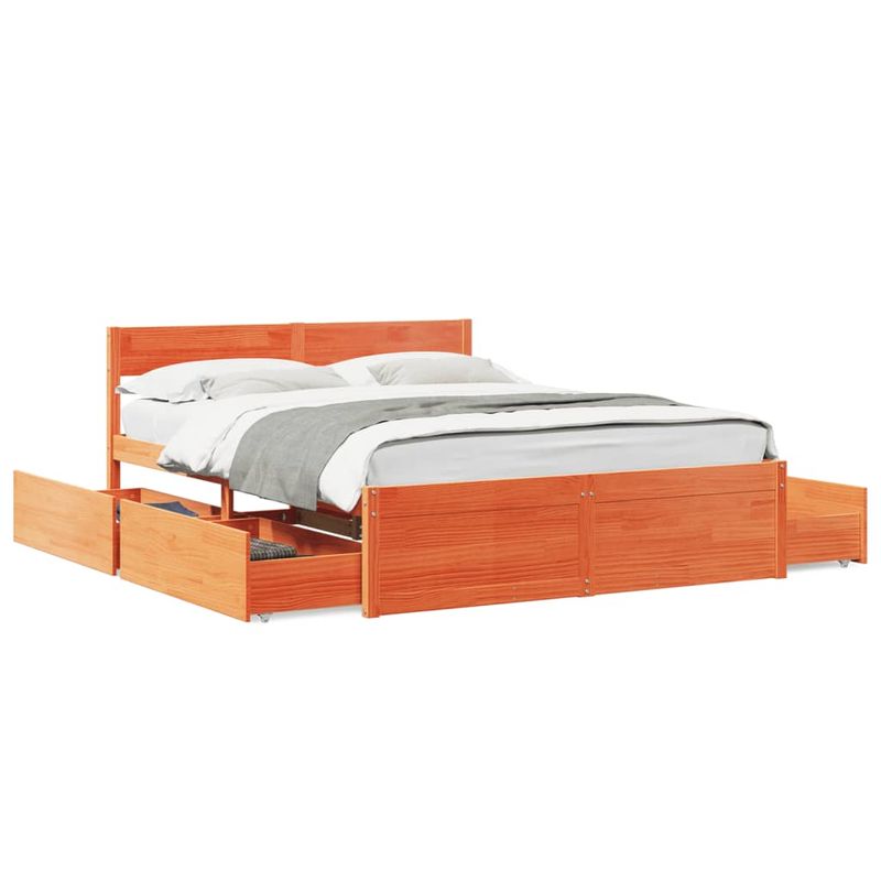 Casa si Gradina - Mobilier - Paturi si accesorii - Paturi - Cadru de pat cu sertare maro ceruit, 160x200 cm, lemn masiv pin - Infinity.ro