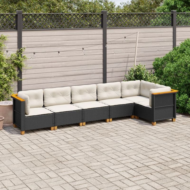 Casa si Gradina - Gradina si terasa - Mobilier exterior - Seturi mobila gradina - Set mobilier de gradina cu perne, 6 piese, negru, poliratan - Infinity.ro