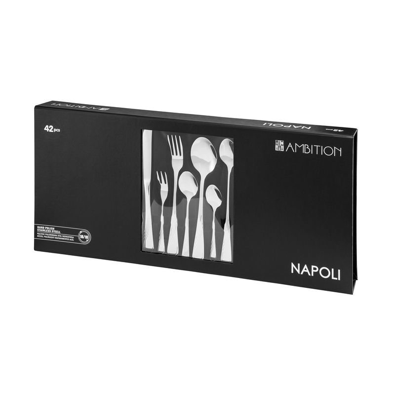Casa si Gradina - Bucatarie si vesela - Vesela si tacamuri - Tacamuri si seturi - Set tacamuri inox, 42 piese, 6 persoane, ambalate in cutie cadou, AMBITION Napoli - Infinity.ro