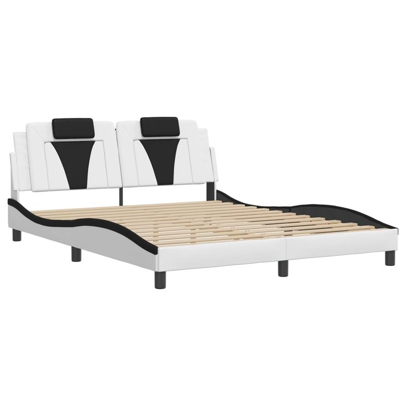 Casa si Gradina - Mobilier - Paturi si accesorii - Paturi - Cadru de pat cu LED, alb si negru, 160x200 cm, piele ecologica - Infinity.ro