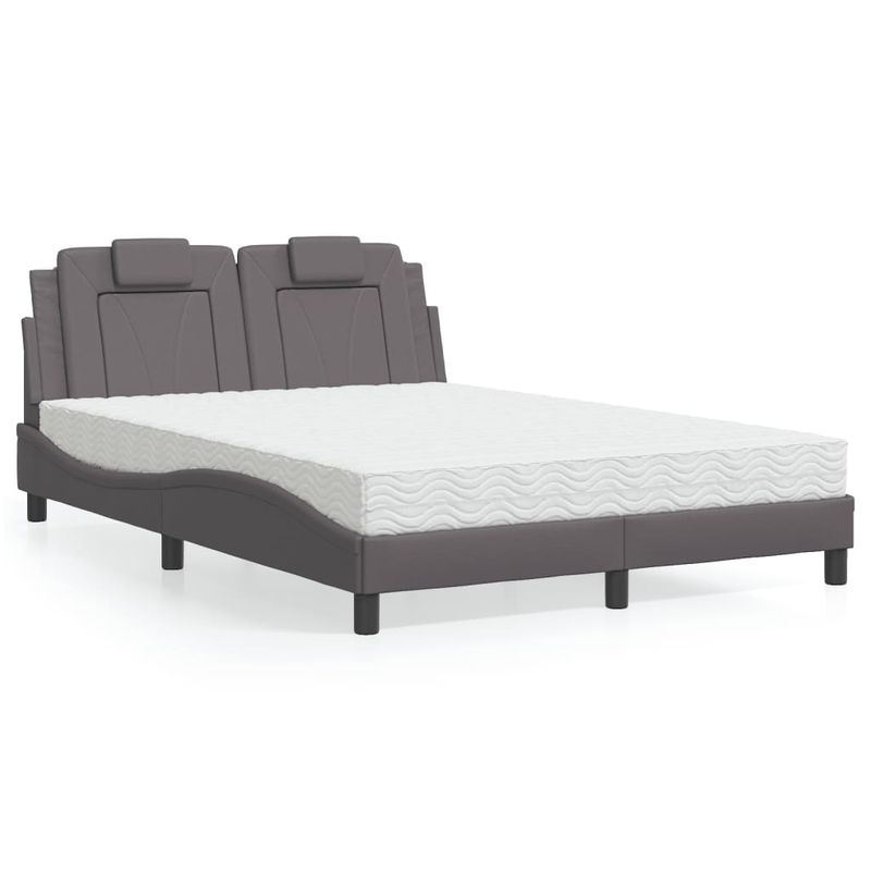 Casa si Gradina - Mobilier - Paturi si accesorii - Paturi - Pat cu saltea, gri, 140x200 cm, piele ecologica - Infinity.ro