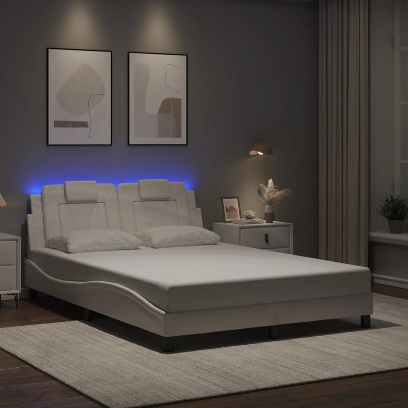 Casa si Gradina - Mobilier - Paturi si accesorii - Paturi - Cadru de pat cu lumini LED, alb, 140x200 cm, piele ecologica - Infinity.ro