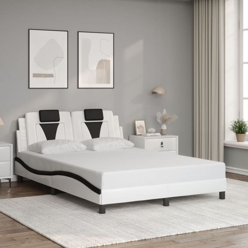Casa si Gradina - Mobilier - Paturi si accesorii - Paturi - Cadru de pat lumini LED, alb/negru, 140x190 cm, piele ecologica - Infinity.ro