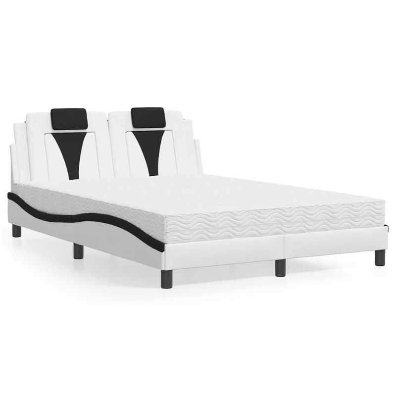 Casa si Gradina - Mobilier - Paturi si accesorii - Paturi - Pat cu saltea, alb si negru, 140x200 cm, piele ecologica - Infinity.ro