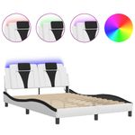Casa si Gradina - Mobilier - Paturi si accesorii - Paturi - Cadru de pat cu LED, alb si negru, 140x200 cm, piele ecologica - Infinity.ro