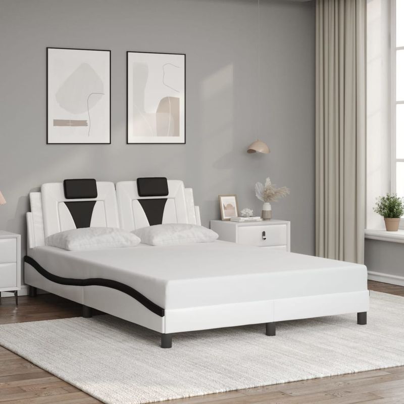 Casa si Gradina - Mobilier - Paturi si accesorii - Paturi - Cadru de pat cu LED, alb si negru, 140x200 cm, piele ecologica - Infinity.ro