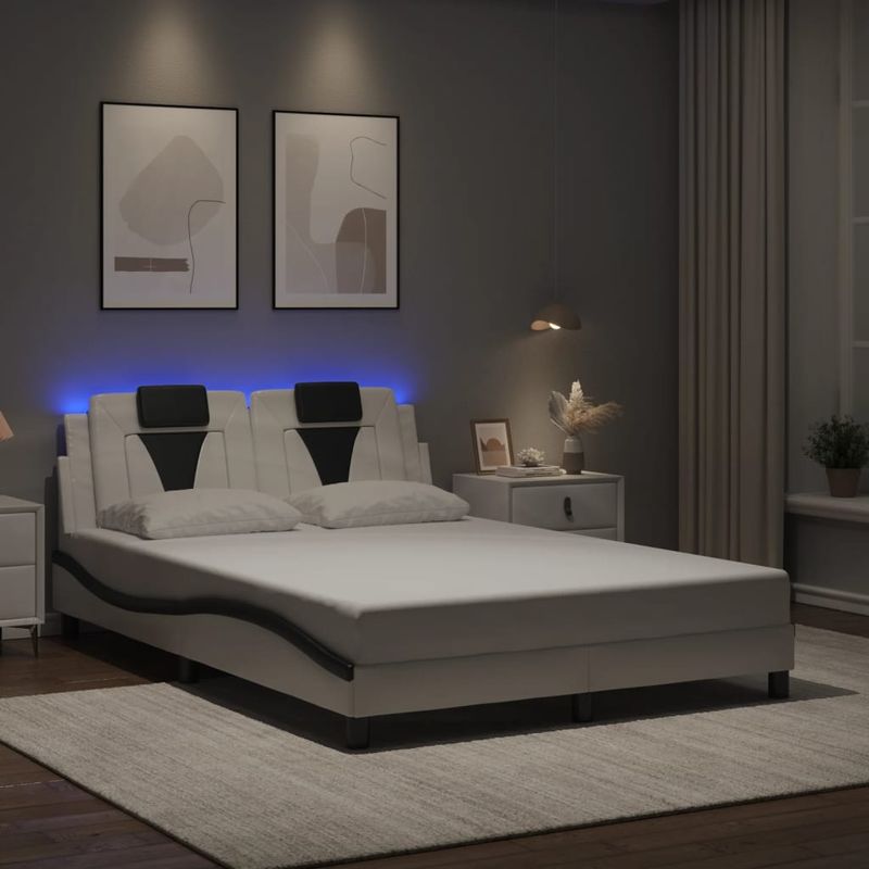 Casa si Gradina - Mobilier - Paturi si accesorii - Paturi - Cadru de pat cu LED, alb si negru, 140x200 cm, piele ecologica - Infinity.ro