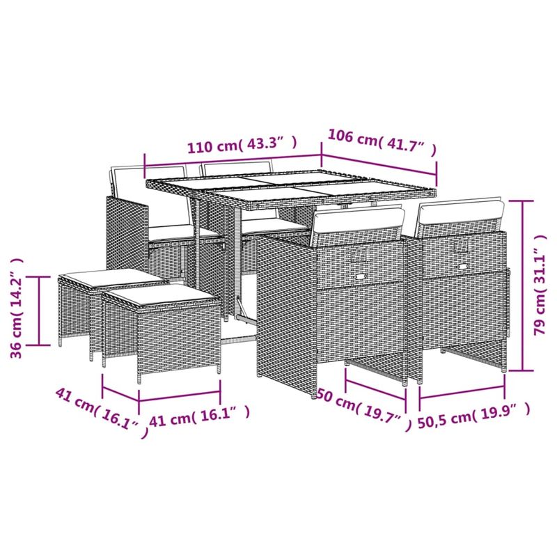 Casa si Gradina - Gradina si terasa - Mobilier exterior - Seturi mobila gradina - Set mobilier de gradina cu perne, 9 piese, maro, poliratan - Infinity.ro