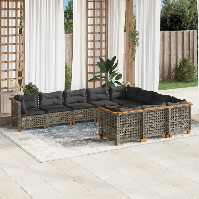Casa si Gradina - Gradina si terasa - Mobilier exterior - Seturi mobila gradina - Set mobilier de gradina cu perne, 10 piese, gri, poliratan - Infinity.ro