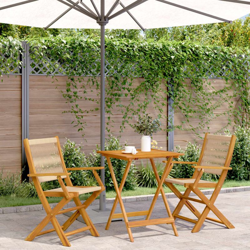 Casa si Gradina - Gradina si terasa - Mobilier exterior - Seturi mobila gradina - Set mobilier bistro, 3 piese, bej, polipropilena si lemn masiv - Infinity.ro