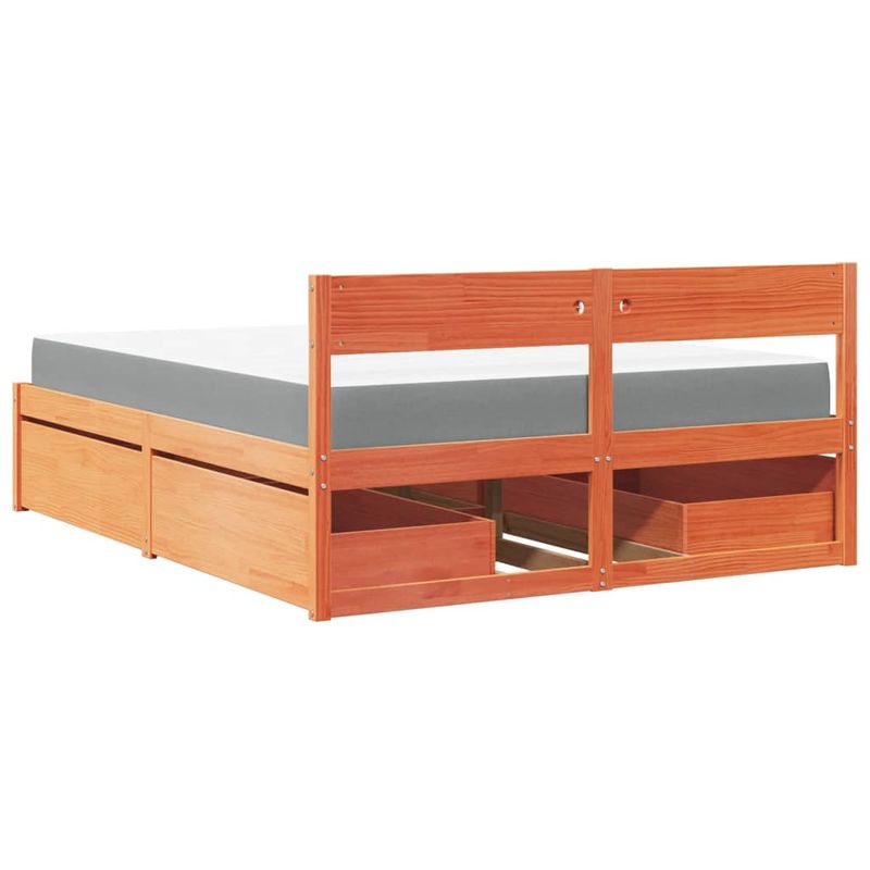 Casa si Gradina - Mobilier - Paturi si accesorii - Paturi - Pat cu sertare saltea, maro ceruit, 140x200 cm, lemn masiv pin - Infinity.ro