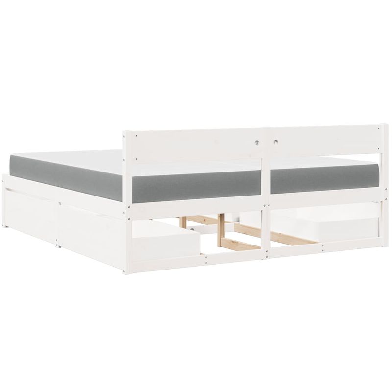 Casa si Gradina - Mobilier - Paturi si accesorii - Paturi - Pat cu sertare si saltea, alb, 200x200 cm, lemn masiv pin - Infinity.ro