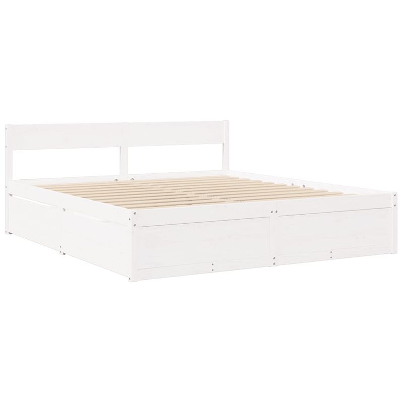 Casa si Gradina - Mobilier - Paturi si accesorii - Paturi - Pat cu sertare si saltea, alb, 200x200 cm, lemn masiv pin - Infinity.ro