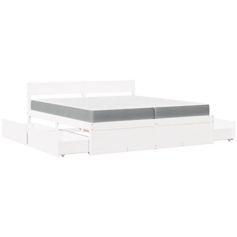 Casa si Gradina - Mobilier - Paturi si accesorii - Paturi - Pat cu sertare si saltea, alb, 200x200 cm, lemn masiv pin - Infinity.ro