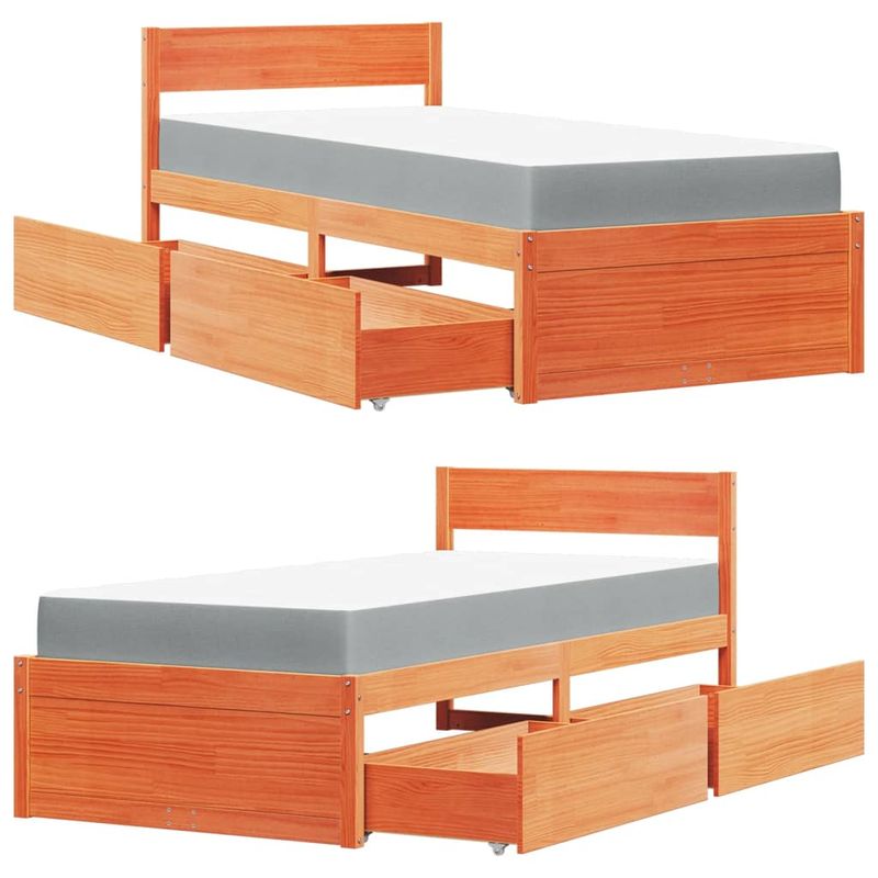 Casa si Gradina - Mobilier - Paturi si accesorii - Paturi - Pat cu sertare saltea, maro ceruit, 90x200 cm, lemn masiv pin - Infinity.ro