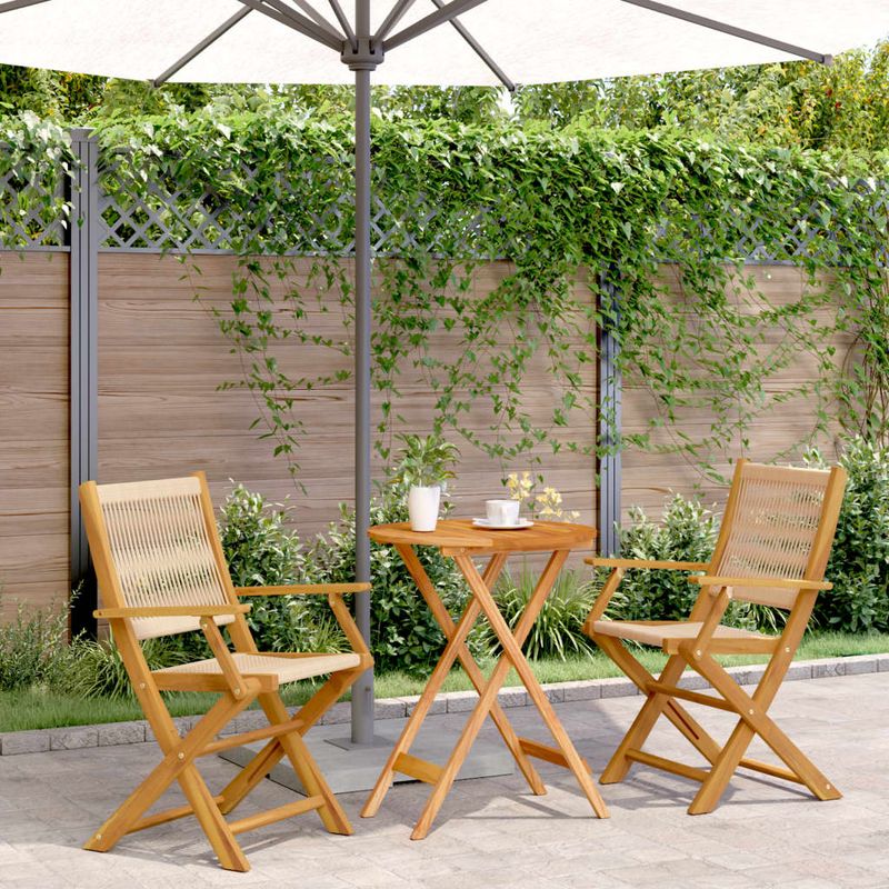 Casa si Gradina - Gradina si terasa - Mobilier exterior - Seturi mobila gradina - Set mobilier bistro, 3 piese, bej, polipropilena si lemn masiv - Infinity.ro