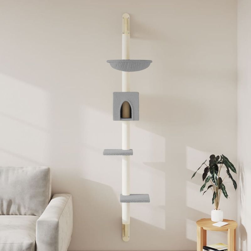 Petshop - Accesorii petshop - Jucarii animale - Ansambluri de joaca - Ansamblu pisici perete cu stalp zgariere, gri deschis, 187 cm - Infinity.ro