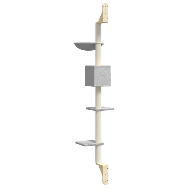 Petshop - Accesorii petshop - Jucarii animale - Ansambluri de joaca - Ansamblu pisici perete cu stalp zgariere, gri deschis, 187 cm - Infinity.ro