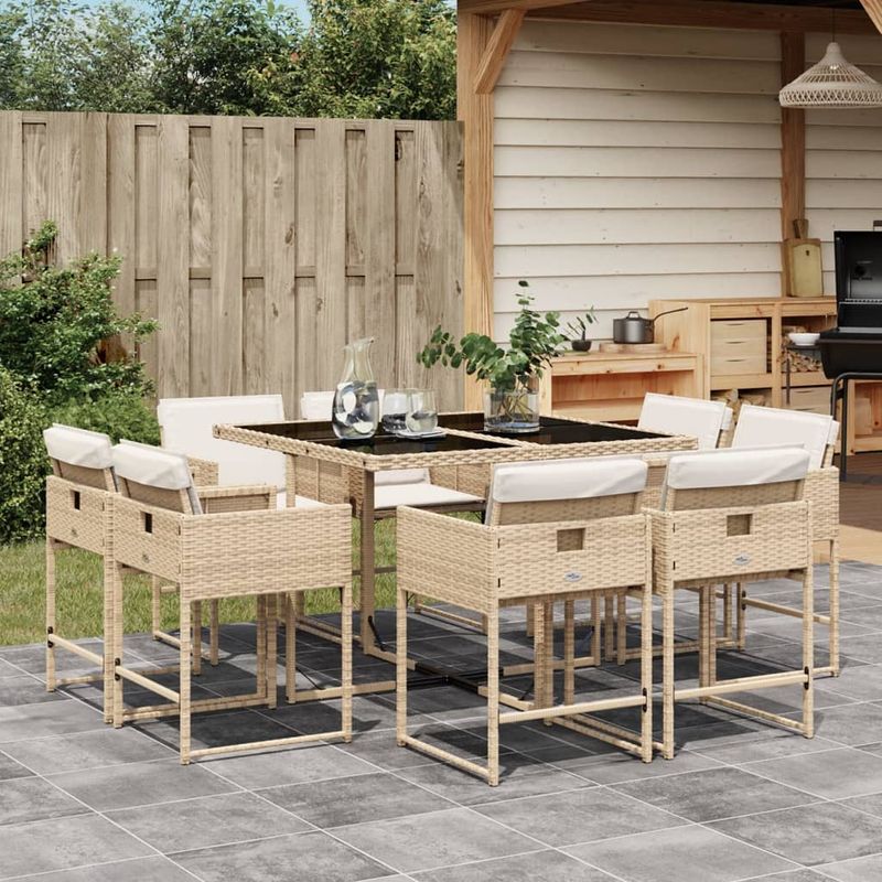 Casa si Gradina - Gradina si terasa - Mobilier exterior - Seturi mobila gradina - Set de masa pentru gradina, 9 piese, cu perne, bej, poliratan - Infinity.ro