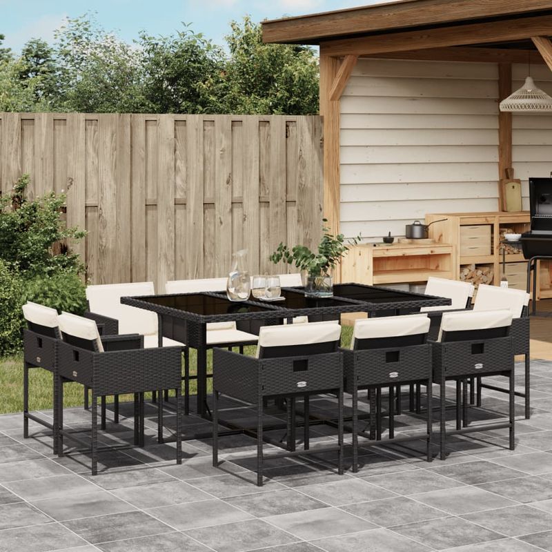Casa si Gradina - Gradina si terasa - Mobilier exterior - Seturi mobila gradina - Set mobilier de exterior cu perne, 11 piese, negru, poliratan - Infinity.ro