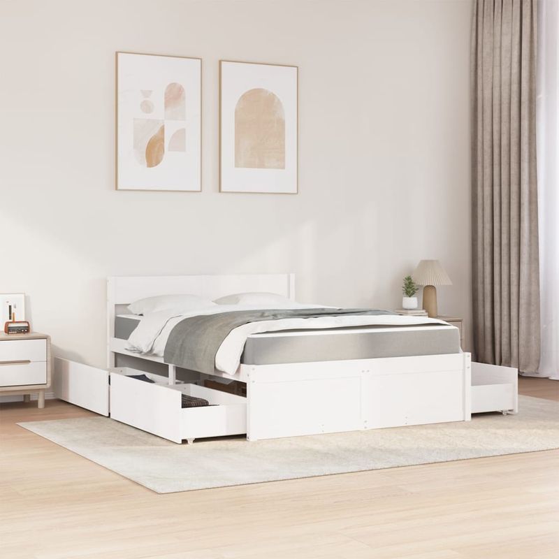 Casa si Gradina - Mobilier - Paturi si accesorii - Paturi - Pat cu sertare saltea, alb, 120x200 cm, lemn masiv pin - Infinity.ro