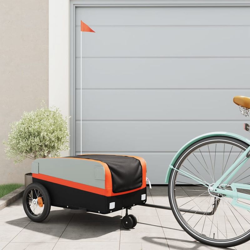 Sport si Outdoor - Ciclism - Accesorii pentru biciclete - Remorci biciclete - Remorca pentru biciclete negru/portocaliu, 30 kg, fier, mărime 122x53x53 cm - Infinity.ro