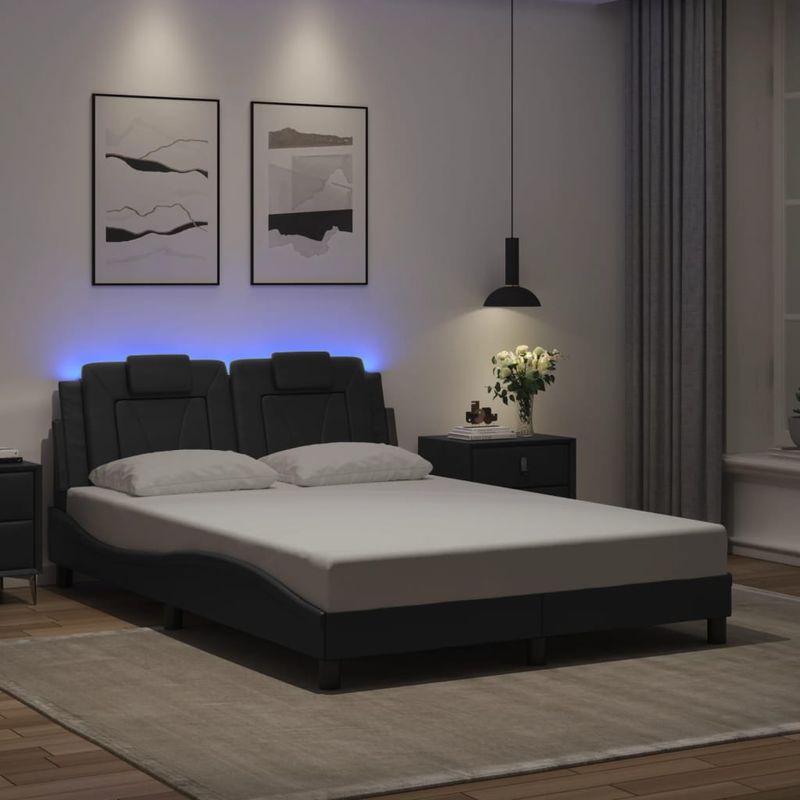Casa si Gradina - Mobilier - Paturi si accesorii - Paturi - Cadru de pat cu lumini LED, gri, 140x190 cm, piele ecologica - Infinity.ro