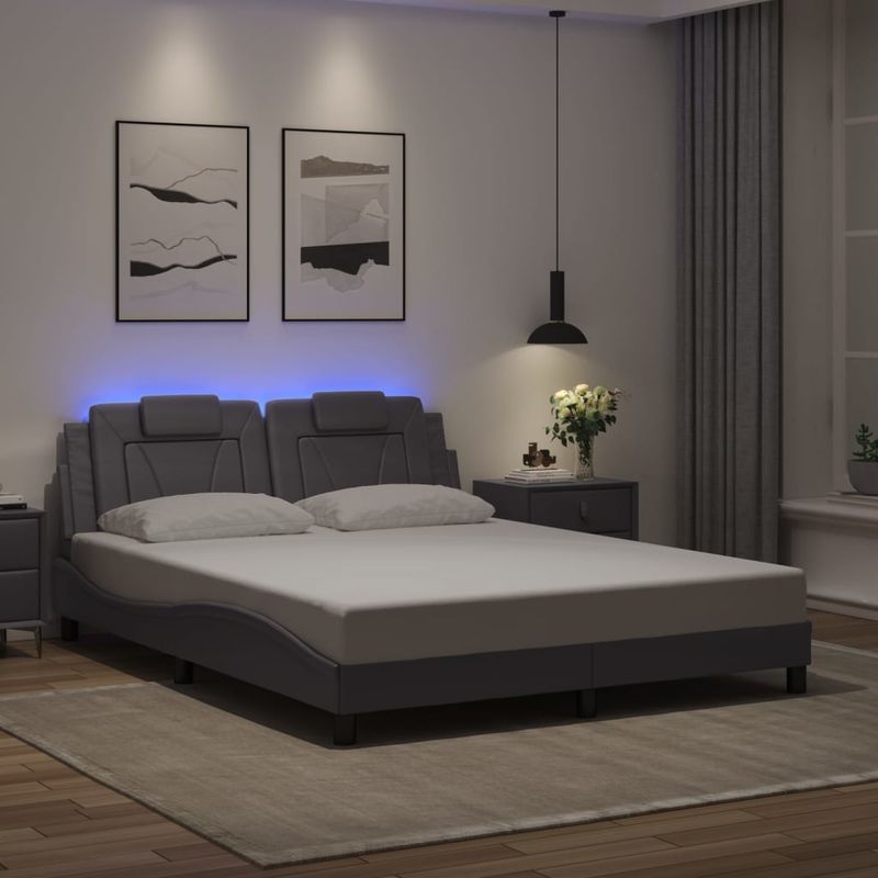 Casa si Gradina - Mobilier - Paturi si accesorii - Paturi - Cadru de pat cu lumini LED, gri, 160x200 cm, piele ecologica - Infinity.ro