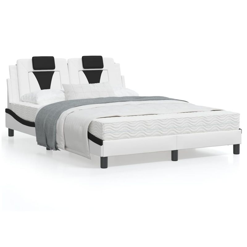 Casa si Gradina - Mobilier - Paturi si accesorii - Paturi - Cadru de pat cu tablie, alb/negru, 140x200 cm, piele ecologica - Infinity.ro
