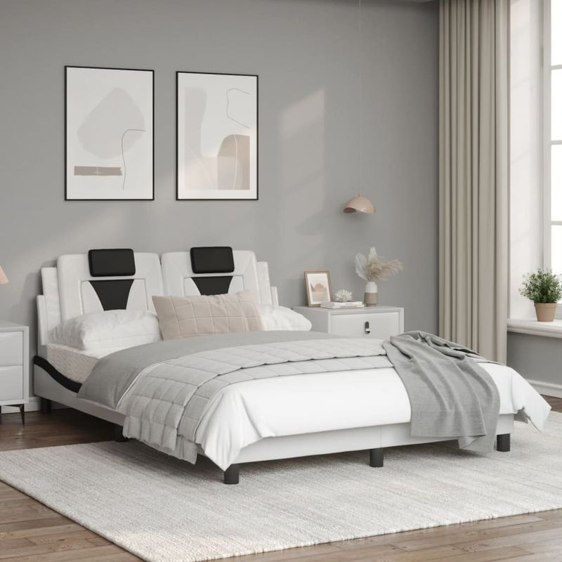 Casa si Gradina - Mobilier - Paturi si accesorii - Paturi - Cadru de pat cu tablie, alb/negru, 140x200 cm, piele ecologica - Infinity.ro