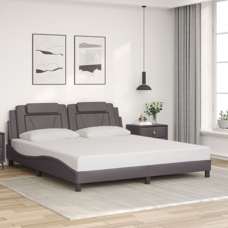 Casa si Gradina - Mobilier - Paturi si accesorii - Paturi - Cadru de pat cu lumini LED, gri, 180x200 cm, piele ecologica - Infinity.ro