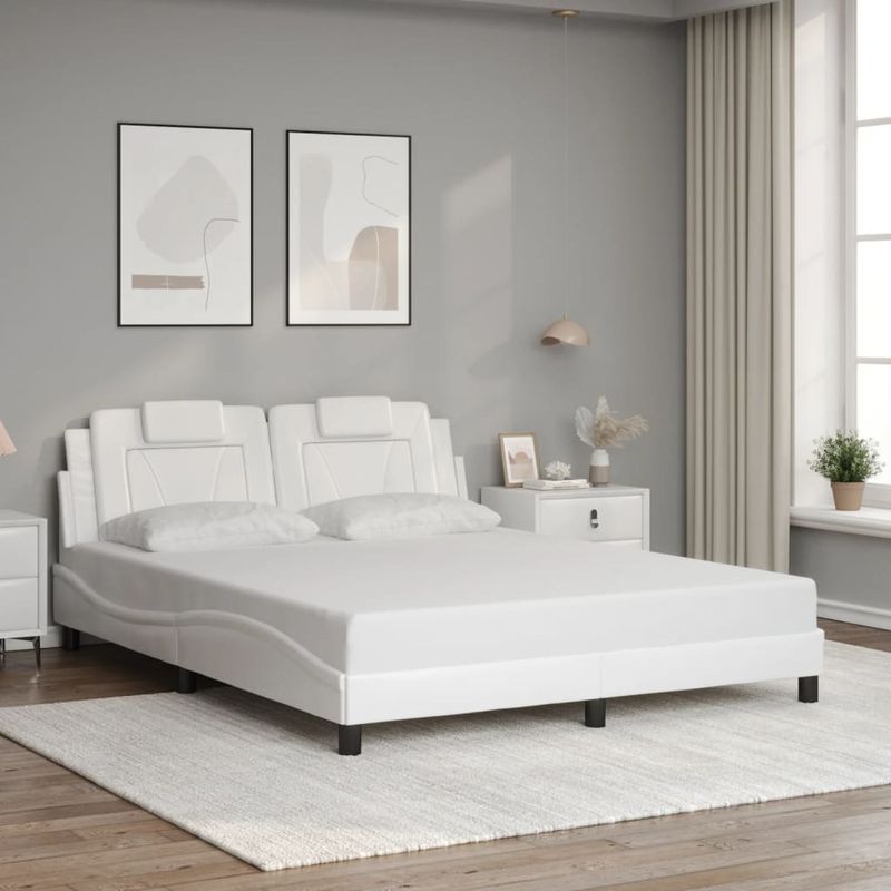 Casa si Gradina - Mobilier - Paturi si accesorii - Paturi - Cadru de pat cu lumini LED, alb, 160x200 cm, piele ecologica - Infinity.ro