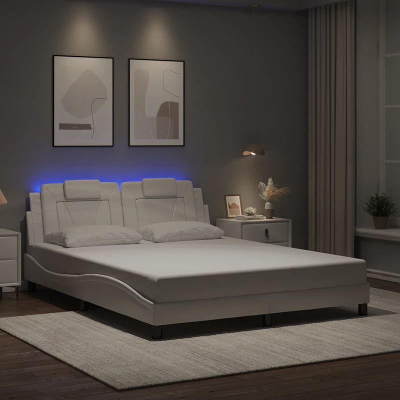 Casa si Gradina - Mobilier - Paturi si accesorii - Paturi - Cadru de pat cu lumini LED, alb, 160x200 cm, piele ecologica - Infinity.ro