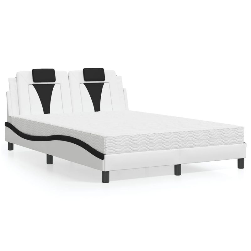 Casa si Gradina - Mobilier - Paturi si accesorii - Paturi - Pat cu saltea, alb si negru, 140x190 cm, piele ecologica - Infinity.ro
