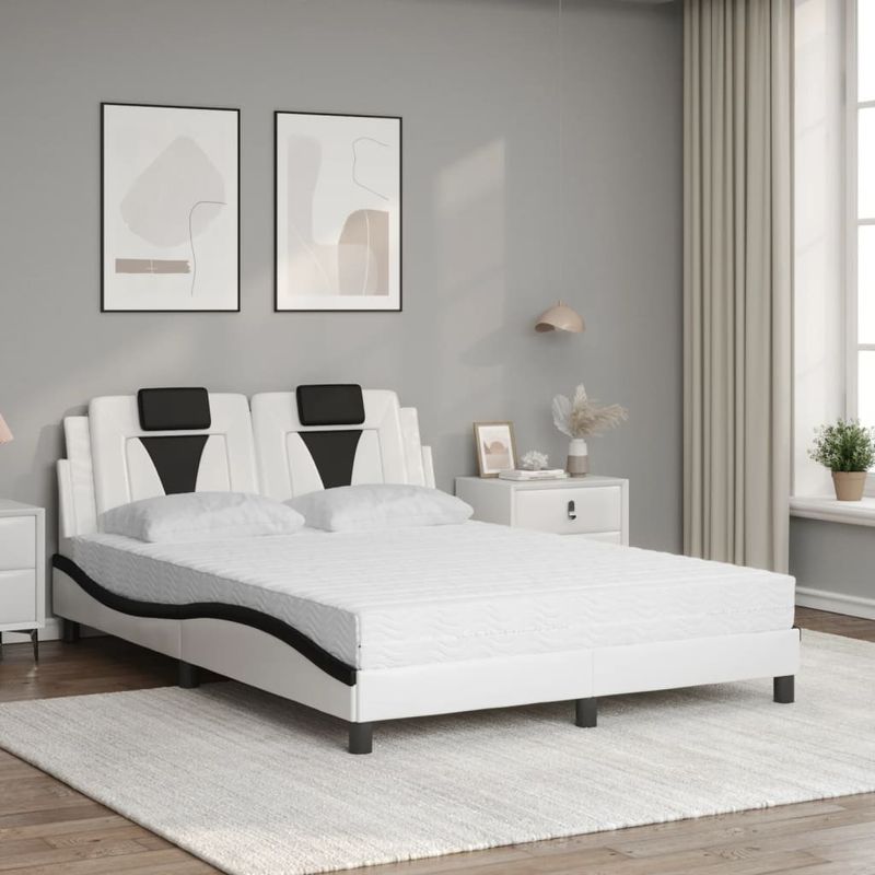 Casa si Gradina - Mobilier - Paturi si accesorii - Paturi - Pat cu saltea, alb si negru, 140x190 cm, piele ecologica - Infinity.ro