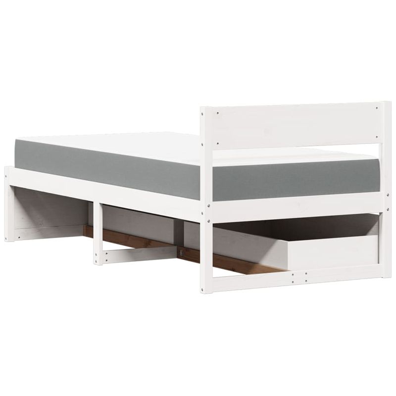 Casa si Gradina - Mobilier - Paturi si accesorii - Paturi - Pat cu sertare si saltea, alb, 100x200 cm, lemn masiv pin - Infinity.ro