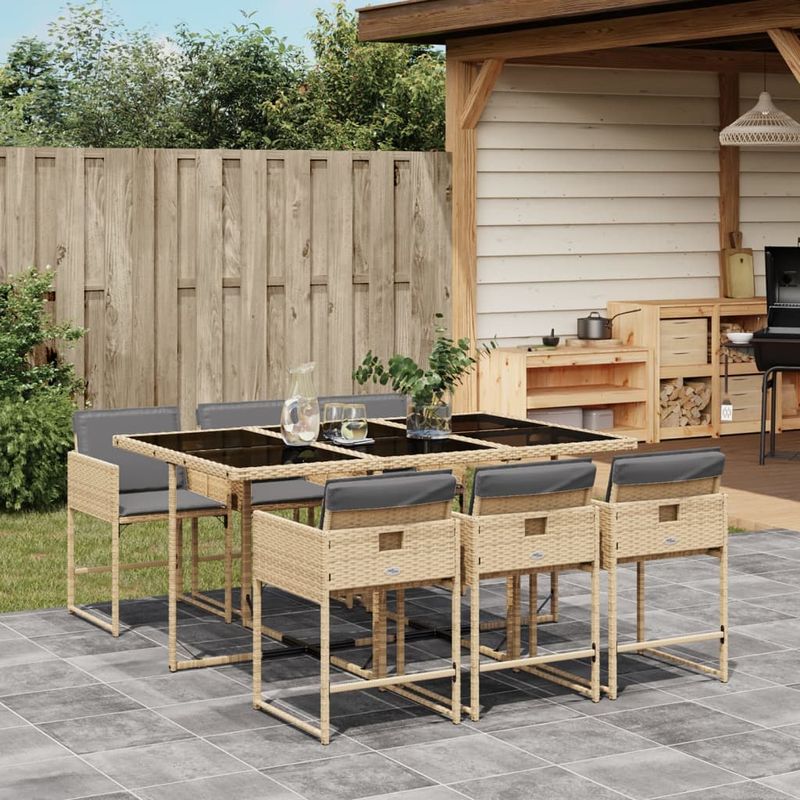 Casa si Gradina - Gradina si terasa - Mobilier exterior - Seturi mobila gradina - Set mobilier pentru gradina, 7 piese, cu perne, bej, poliratan - Infinity.ro
