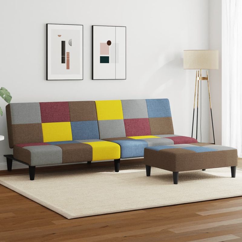Casa si Gradina - Mobilier - Canapele si coltare - Canapele - Canapea extensibila cu taburet, 2 locuri, petice, textil, model fără cotieră cu suport pentru picioare - Infinity.ro