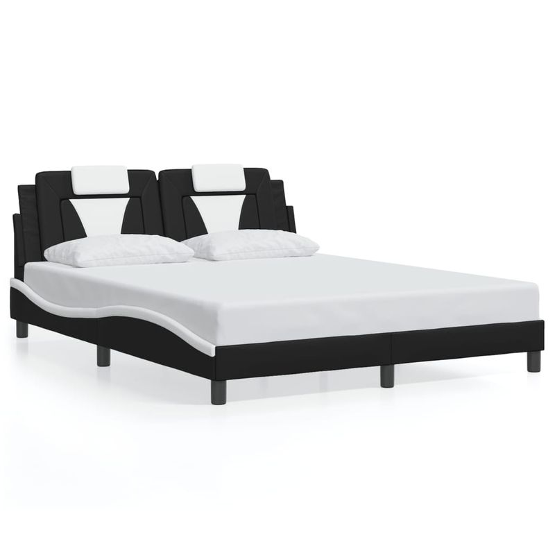 Casa si Gradina - Mobilier - Paturi si accesorii - Paturi - Cadru de pat cu LED, negru si alb, 160x200 cm, piele ecologica - Infinity.ro