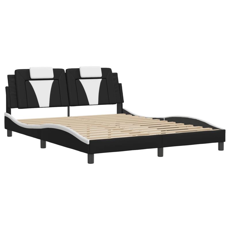 Casa si Gradina - Mobilier - Paturi si accesorii - Paturi - Cadru de pat cu LED, negru si alb, 160x200 cm, piele ecologica - Infinity.ro