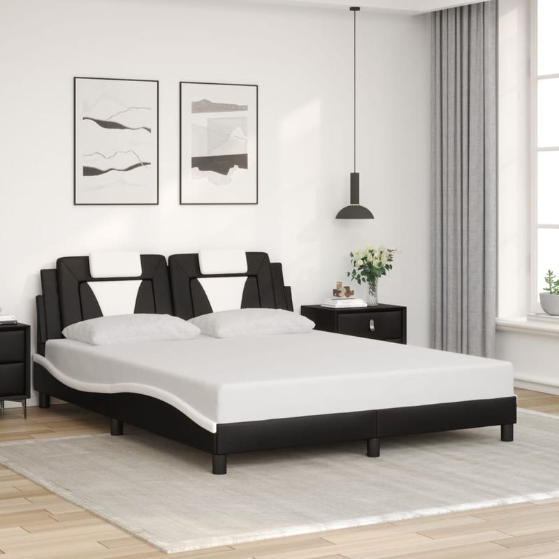 Casa si Gradina - Mobilier - Paturi si accesorii - Paturi - Cadru de pat cu LED, negru si alb, 160x200 cm, piele ecologica - Infinity.ro