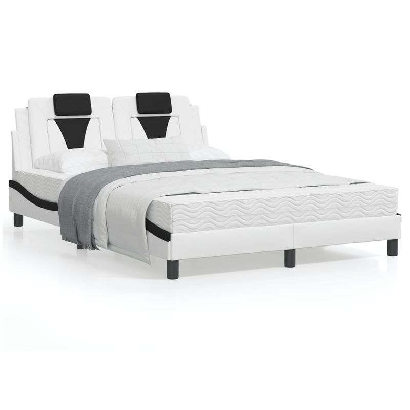Casa si Gradina - Mobilier - Paturi si accesorii - Paturi - Cadru de pat cu tablie, alb si negru,140x190cm, piele ecologica - Infinity.ro